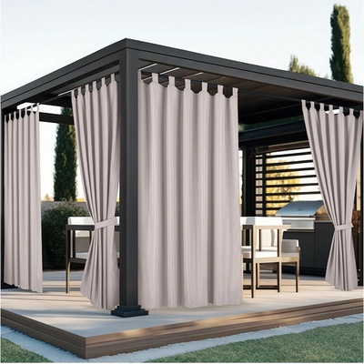 Nepremokavý záhradný záves s trakmi do altánku/na terasu so stuhou v pieskovej farbe sivá Šírka 155 cm | Dĺžka 220 cm