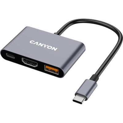 Докинг станция Canyon DS-4, от USB-C към 1x USB-C(PD), 1x USB-A, 1x HDMI, сива (CNS-TDS4)