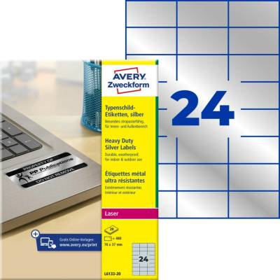 Avery Zweckform L6133-20 Velmi odolné etikety 70x37mm 480 ks stříbrná