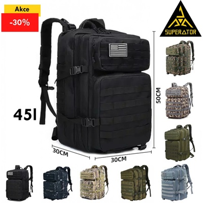 Taktický vojenský batoh 45l, kvalitní, voděodolný, outdoor. Nášivka vlajka USA je součástí. Velcro patch 3D. Barva: Černá – Zbozi.Blesk.cz