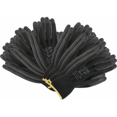 Rukavice pracovní z polyesteru polomáčené v PU GLOVE PE-PU 11, černé, vel 11", 6 párů SIXTOL – Zbozi.Blesk.cz