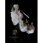 Radi handmade Официална диадема за момиче с бели цвята, зелени пера и хортензии (698)