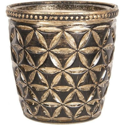 Černo zlatý skleněný svícen s patinou Tealight – 9x9 cm
