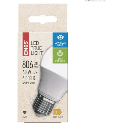 Emos Zdravá LED žárovka True Light 7,2W závit E27 Low blue light Denní bílá