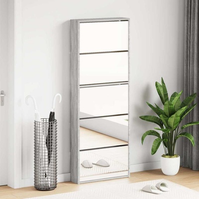 vidaXL Шкаф за обувки с огледало, 5 нива, сив сонома, 63x17x169, 5 см (3228284)