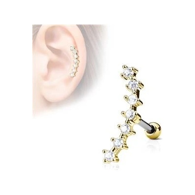 Šperky4U zlacený cartilage piercing do ucha čiré kamínky CP1031-GDC