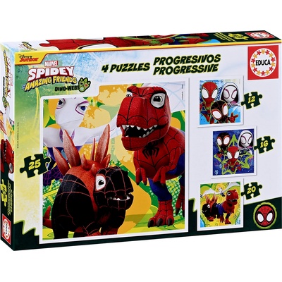 Educa Детски пъзел Educa 4 в 1 - Спайди динозаври (EDU20343)