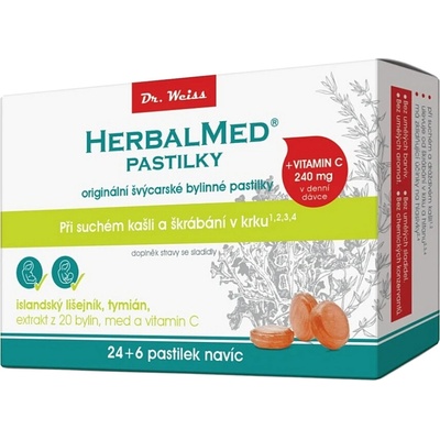 HerbalMed Dr. Weiss Islandský lišejník tymián vitamin C 30 pastilek