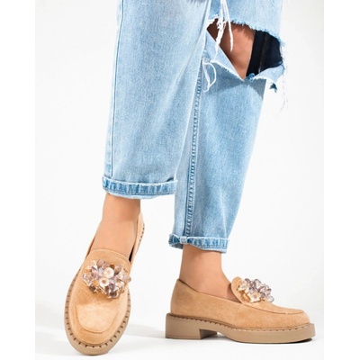 W. Potocki Pohodlné mokasíny béžové dámské bez podpatku