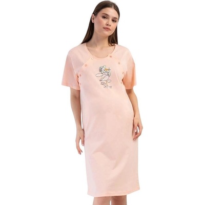 Бебешко розова памучна нощница за кърмачки с щъркел