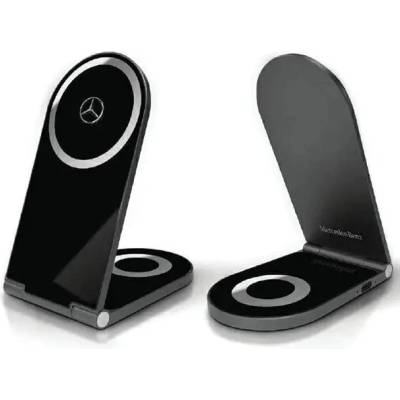 Mercedes-Benz 2в1 индуктивно зарядно устройство Mercedes Silver Stars MagSafe, 15W, сгъваемо, черно (Mer008001-0)