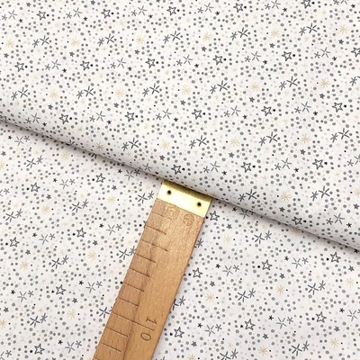 Bavlněné plátno - Hvězdy šedé, zlaté na bílé - šíře 150cm