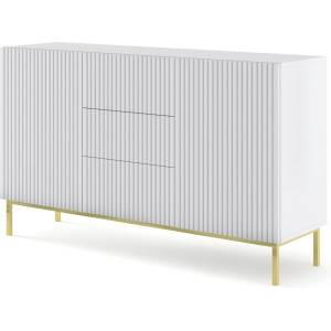 BIM Furniture Комод Ravenna B 150 2D3S фрезован фолиран MDF, бял мат/злато (RAVENNACAB150WHMGF)
