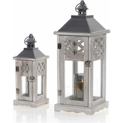 Drevený lampáš MSL2077GR - 32,5 cm