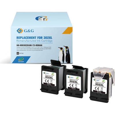 Compatible КОМПЛЕКТ ГЛАВА + 3 МАСТИЛНИЦИ ЗА HEWLETT PACKARD DeskJet 2130 All-in-One/OfficeJet 3830/4650 All-in-One Printers - Black - HIGH CAPACITY - /302XL/ - F6U68AE - TRIPLE PACK - PN NH-R00302XLBK-T3 - G&G (NH-R00302XLBK-T3)