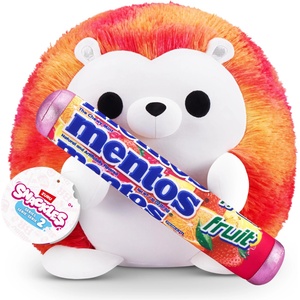 ZURU Snackles, Series 2, Hedgehog (Mentos, Fruit), a cuddly-soft, soothing plush toy measuring 35 cm, featuring licensed snacks (Hedgehog). - 77573J (77573J)