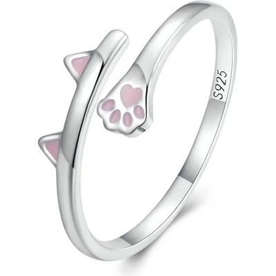 Grace Silver Jewellery Stříbrný prsten Kočičí ouška a tlapka stříbro P BSR316 Stříbrná