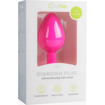 EasyToys Diamond - анален плъг с бели камъни (среден) - розов