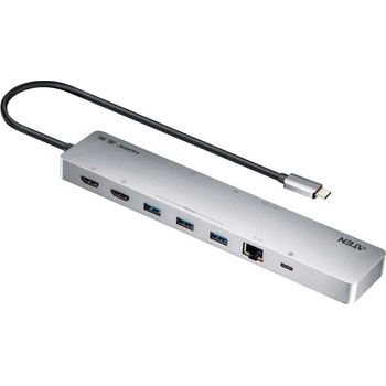 ATEN Докинг 11-in-1 USB-C Multiport Dock + Power Pass-Through, 2 x HDMI, LAN, 3.5mm, USB-C, SD Card , microSD, 3 x USB 3.2 (ATEN-UH3240-AT)
