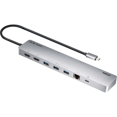 ATEN Докинг 11-in-1 USB-C Multiport Dock + Power Pass-Through, 2 x HDMI, LAN, 3.5mm, USB-C, SD Card , microSD, 3 x USB 3.2 (ATEN-UH3240-AT)