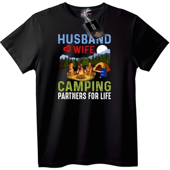 NOONEBRAND Тениска Съпруг и Съпруга Лагерни Партньори - 2XL, Black