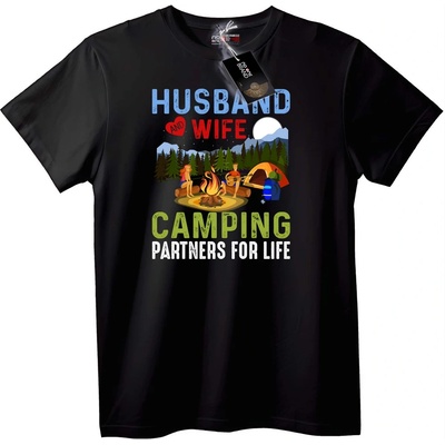 NOONEBRAND Тениска Съпруг и Съпруга Лагерни Партньори - 2XL, Black