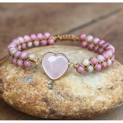 Prosperk náramek z minerálů Rodonit s srdíčkem S4073