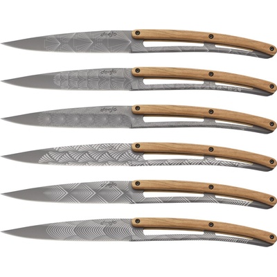 Deejo 2FB012 sada 6 steakových nožů titanový povrch olivové dřevo design Art Déco