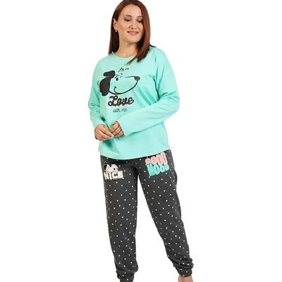 Макси ватирана пижама в зелено и графитено с куче