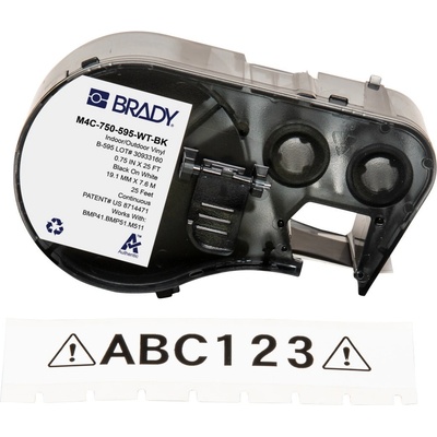 Brady M4C-750-595-WT-BK / 170830, 19.05 mm x 7.62 m, Винил, черен печат / бял фон (170830)