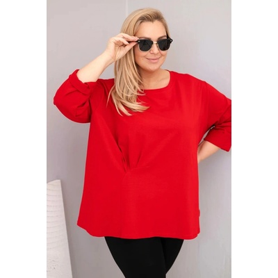 Kesi Dámska blúzka plus size s bavlnou a dlhým rukávom a riasením fuksiová Červená