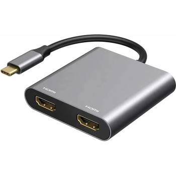DeTech Преходник DeTech, USB C(м) към 2хHDMI(ж), 4K, сив (DF17846)