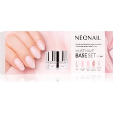 NeoNail Must Have Base Extra podkladový lak pro gelové nehty 3 ml + Cover Base Protein Nude Rose podkladový a vrchní lak pro gelové nehty 3 ml + Revital Base Fiber Rosy Blush podkladový gel pro modelá