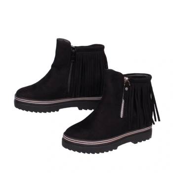 Image 1 of Велурени боти в черен цвят с ресни и цип