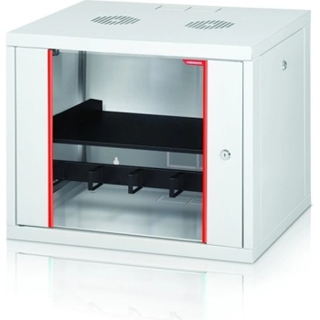 Formrack 19" Wall Mounted rack 9U 555/450mm, removable locking sides, height: 460mm, loading capacity: 100kg. , tempered glass door, 19" front rails (back rails optionable) (GLD-9U450/ALFA-9U450)