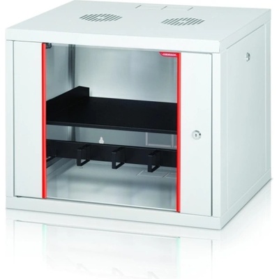 Formrack 19" Wall Mounted rack 9U 555/450mm, removable locking sides, height: 460mm, loading capacity: 100kg. , tempered glass door, 19" front rails (back rails optionable) (GLD-9U450/ALFA-9U450)