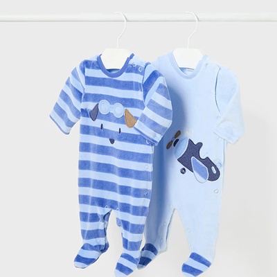 Mayoral Сет 2 гащеризона плюш в синьо за новородено момче Майорал