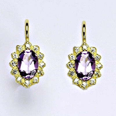 Čištín Zlaté náušnice Kate, přírodní světlý ametyst, žluté i bílé zlato, VE 247