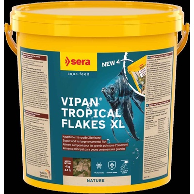 Sera Vipan Nature - Храна за всички видове рибки с инсекти и пребиотици, без оцветители и консерванти, едра люспа 20 000 мл. 4 кг