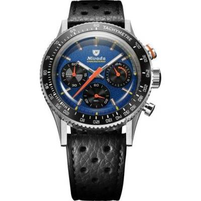 Nivada Grenchen Chronoking Meca Racing Blue - Inter. Bezel - Black Racing Strap
