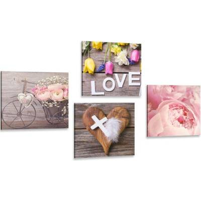 Set obrazů zátiší květin s křížkem a nápisem Love - 4x 40x40