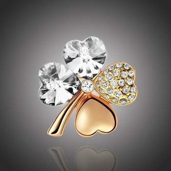 Sisi Jewelry brož Swarovski Elements Čtyřlístek Gold B1063-X9554-25 Bílá/čirá