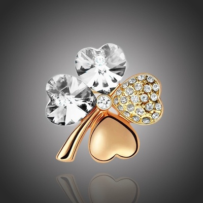 Sisi Jewelry brož Swarovski Elements Čtyřlístek Gold B1063-X9554-25 Bílá/čirá