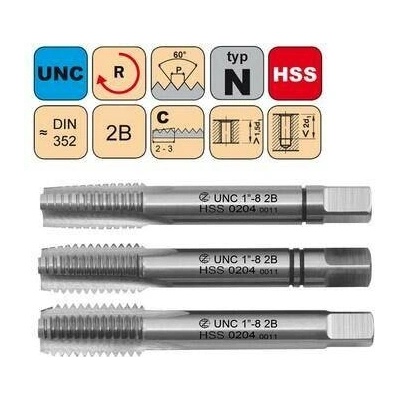 NÁSTROJE CZ Sadový závitník UNC 3/8"-16 SADA 2B HSS DIN 352 - 0204 - CZZ0204-UNC-3/8"-16-SD-2B