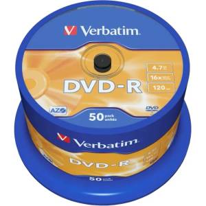 Verbatim DVD-R, 4.7 GB, 16x, AZO покритие, 50 броя в шпиндел (043548)