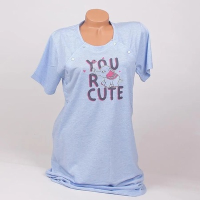 Нощница за бременни в синьо със слонче и надпис