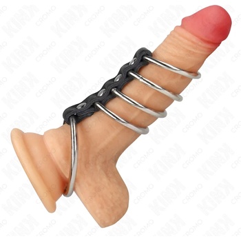 Метални пенис рингове с кожена връзка, 5 броя - Kink Connected Rings (D-241288)