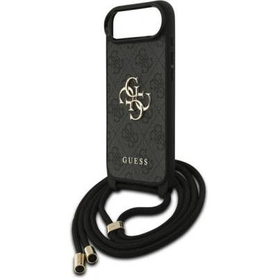 CG Mobile iPhone Air GUESS 4G BIG LOGO CORD STAP CROSSBODY пластмасов протектор за телефон, удароустойчив, кожен ефект на гърба + каишка за рамо, ЧЕРЕН GUHCP17MP4GMGCRK (GUHCP17MP4GMGCRK)