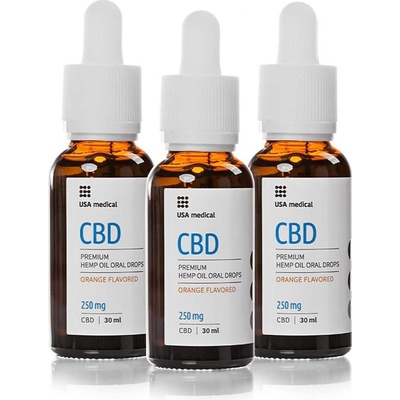 USA medical Oral Drops 250 mg CBD olej 30 ml x 3 ks