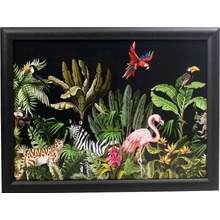 Mars & More Čierny podnos na nohy s motívom džungle Jungle black 43x33x7cm